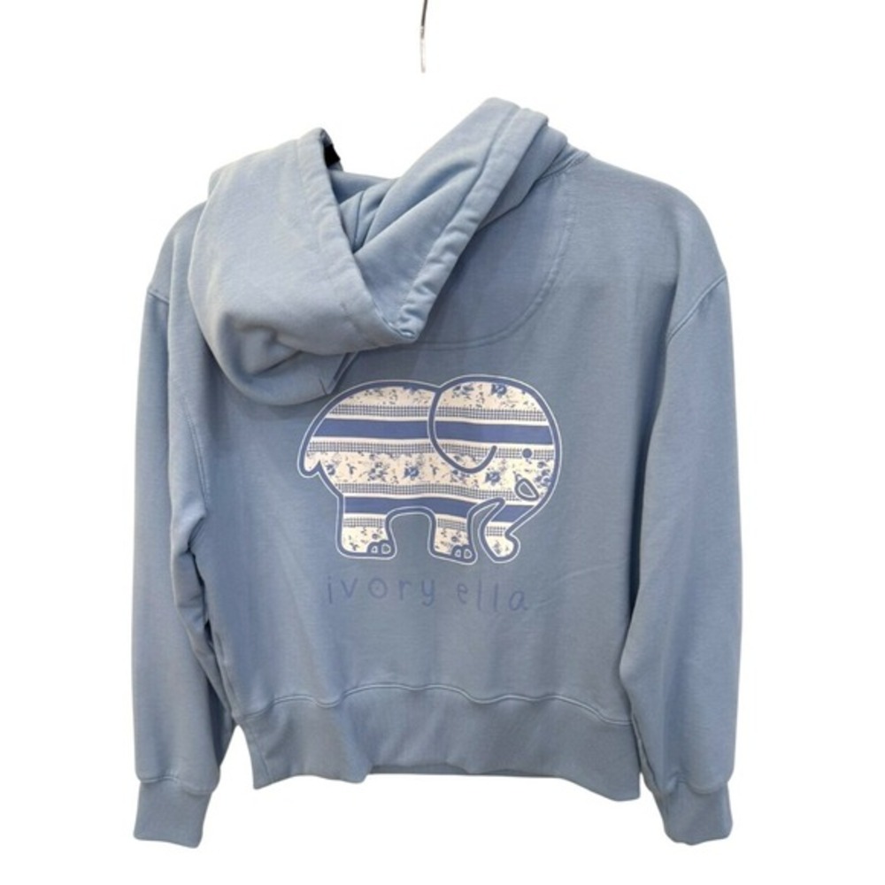 Ivory Ella Womens Small Blue Elephant Graphic Pullover Cropped Hoodie Sweatshirt